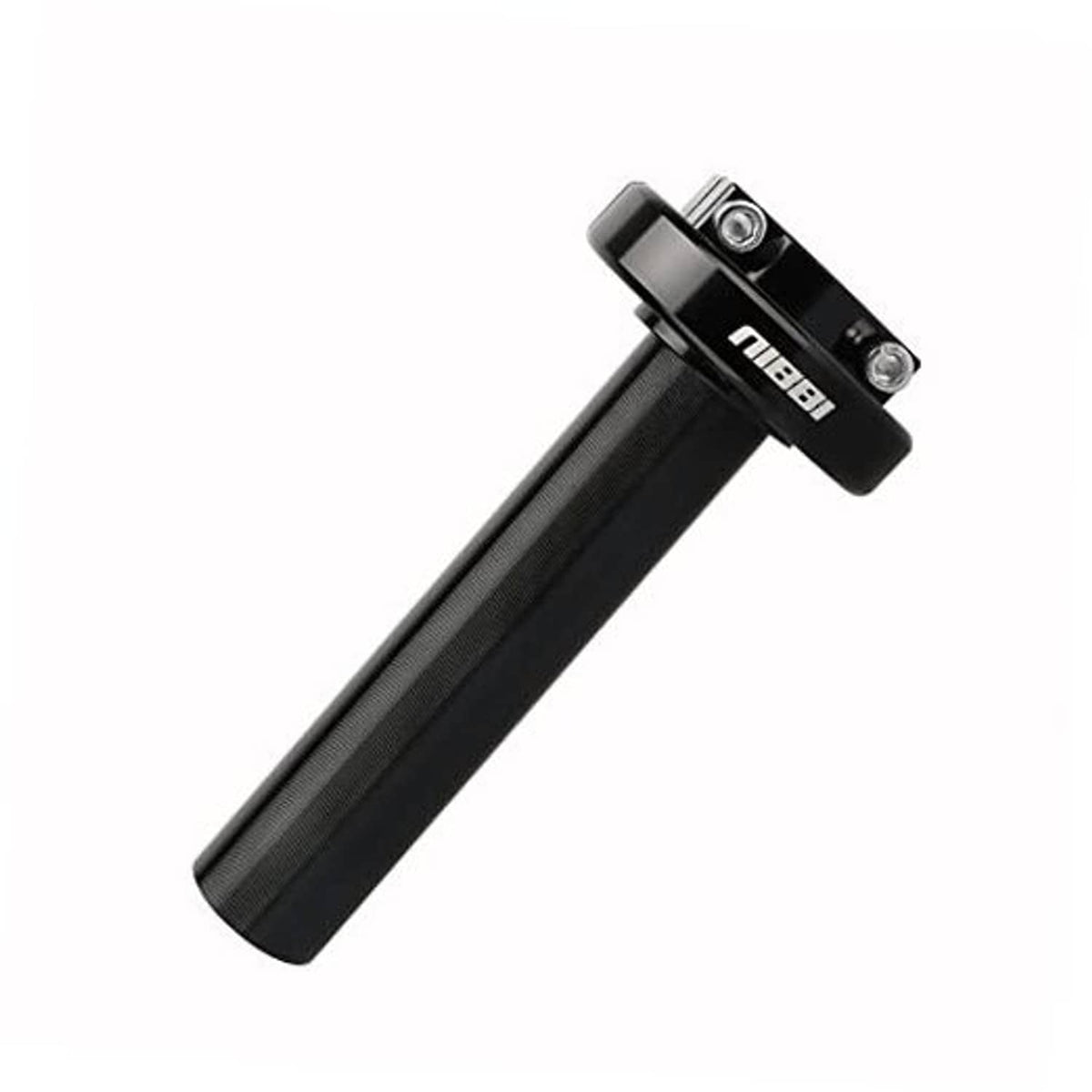 Motorcycle throttle grip assembly, black textured handle with metal control housing