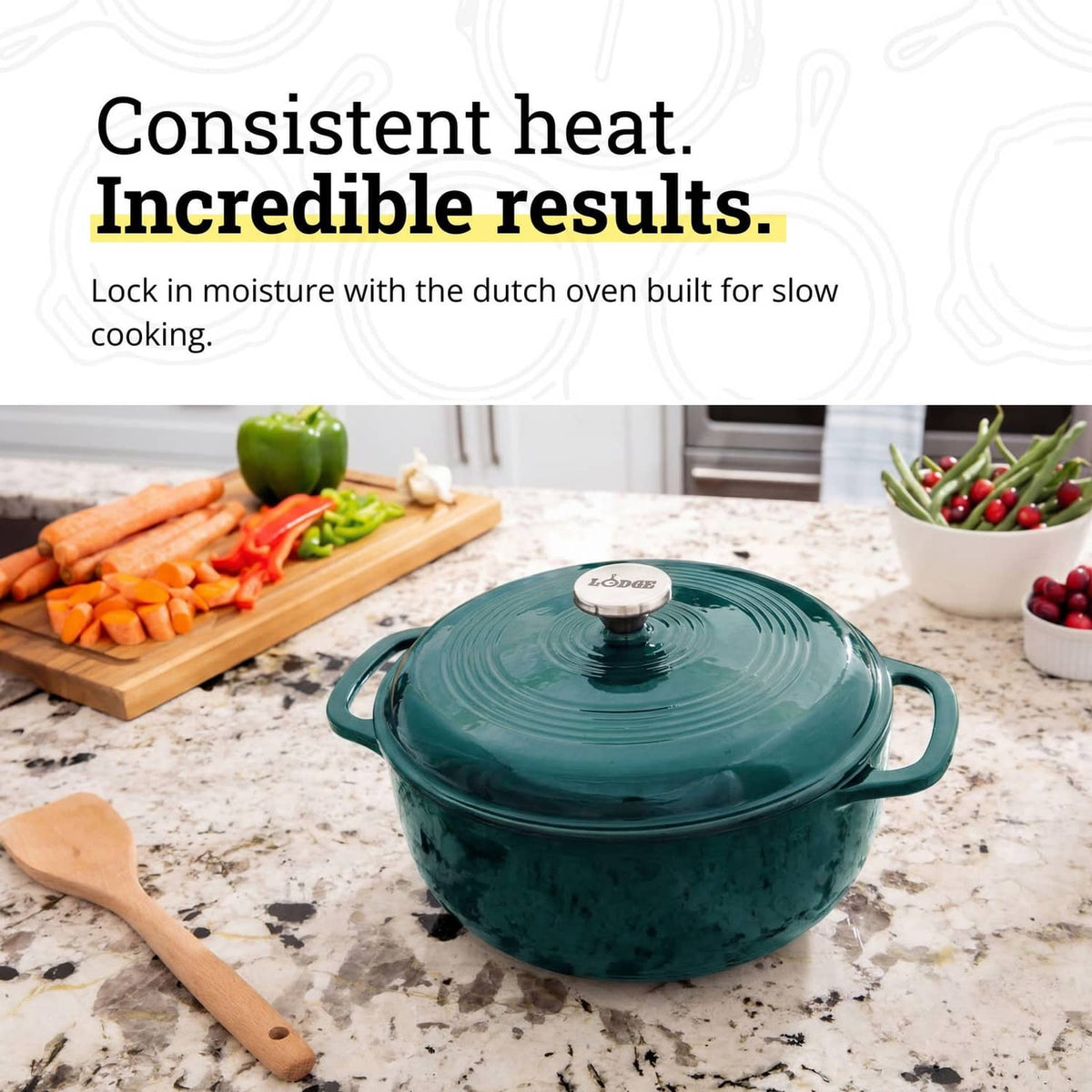 Teal enamel cast iron Dutch oven with domed lid and side handles