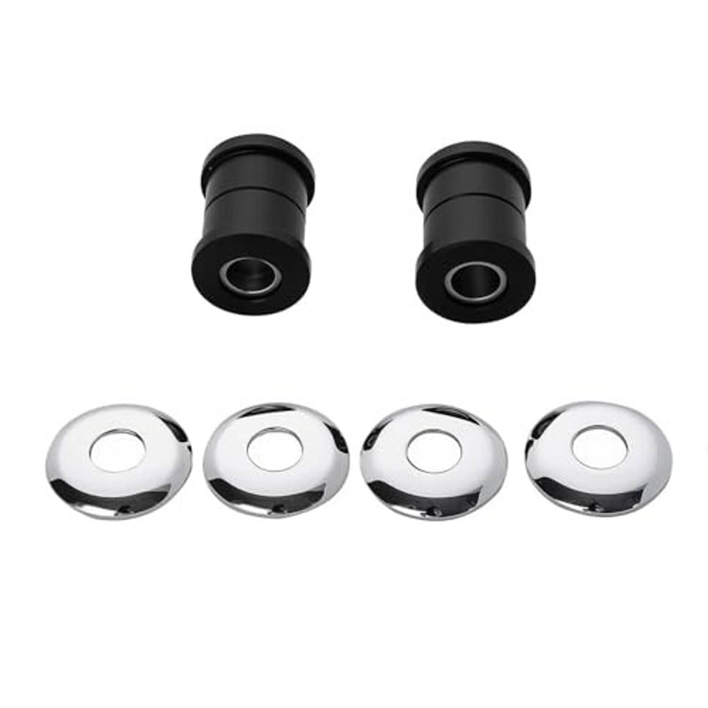 Handlebar riser bushing kit: black sleeves with chrome cap plates, two top caps shown