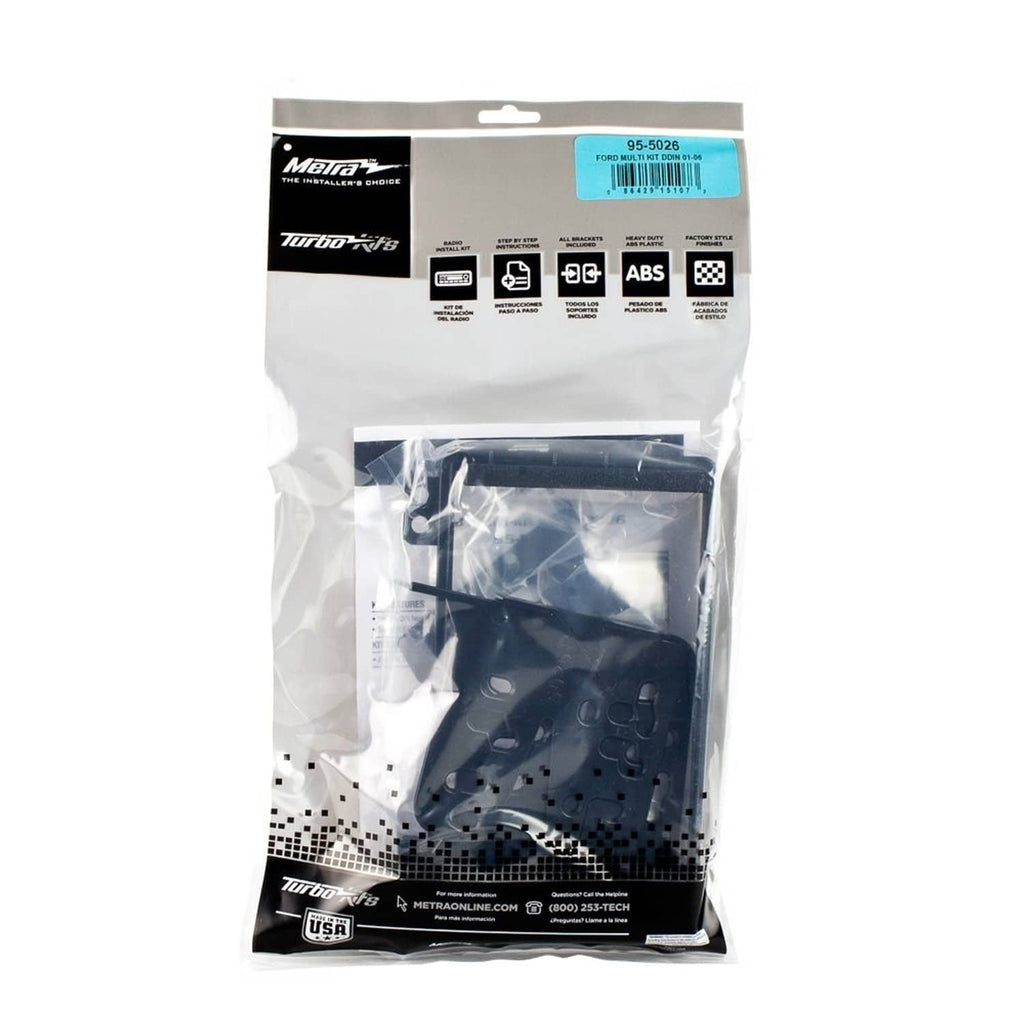 Double DIN stereo installation kit in clear package with accessories and instructions