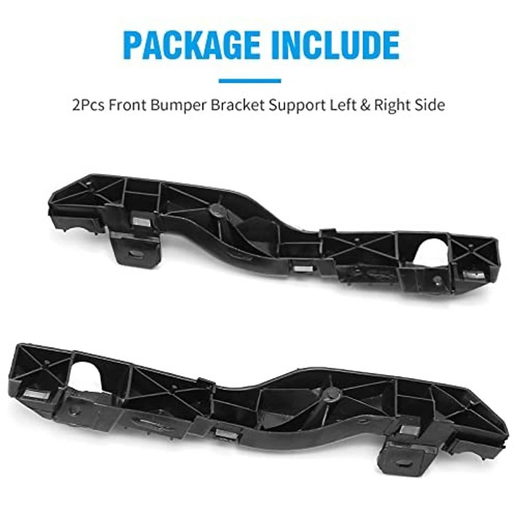 Two-piece black front bumper bracket support set with left and right mounting points