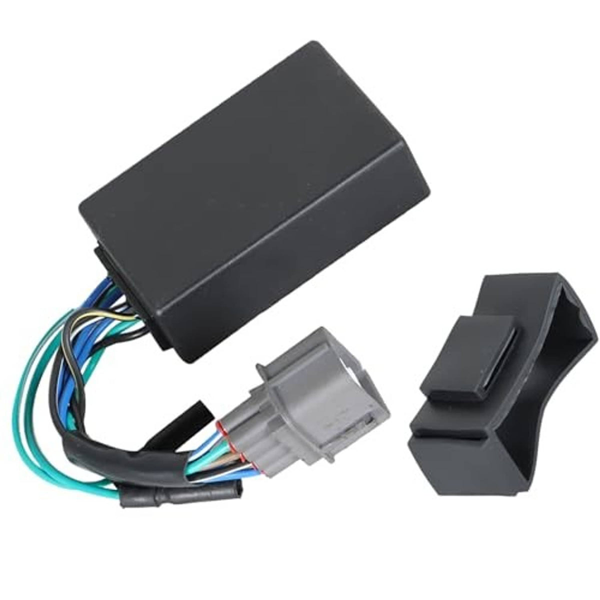 Black CDI box module with wiring harness and gray connector plugs