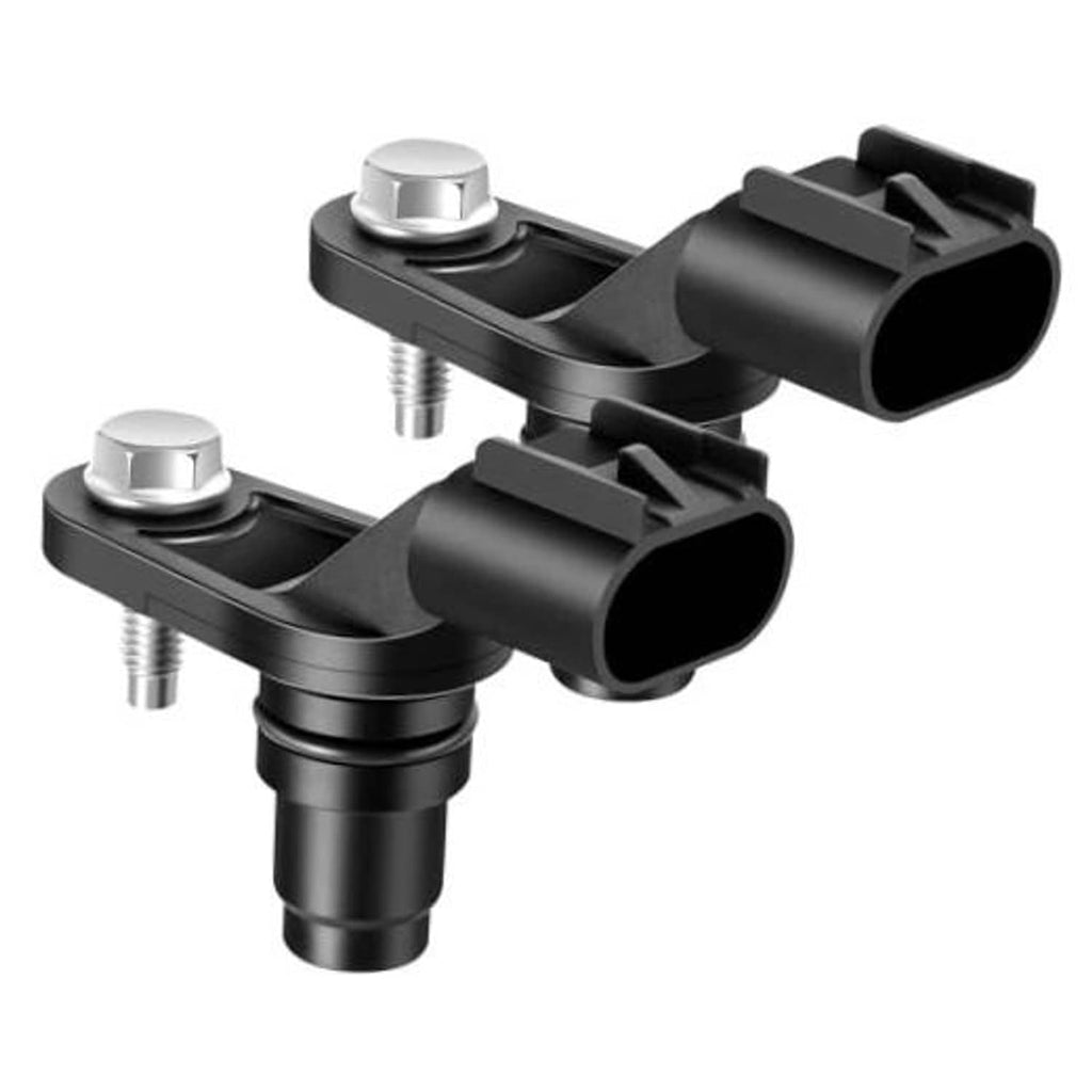 Camshaft position sensor pair with black housing and two-pin electrical connector