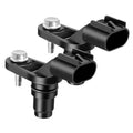 Camshaft position sensor pair with black housing and two-pin electrical connector