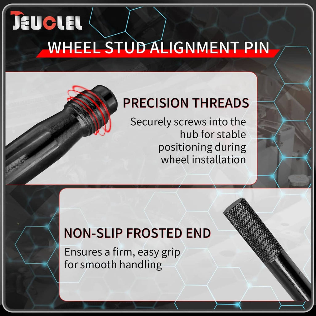 Wheel stud alignment pin with precision threads and non-slip frosted textured end
