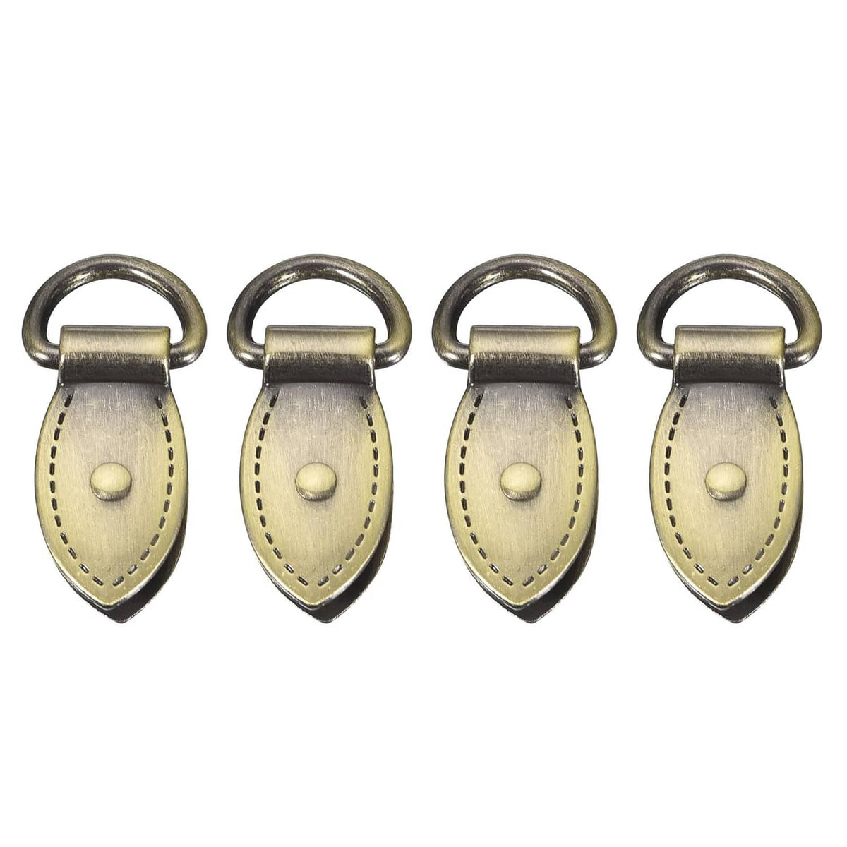 Bronze-tone metal bag side clip buckles with tan leather tabs, 4-pack