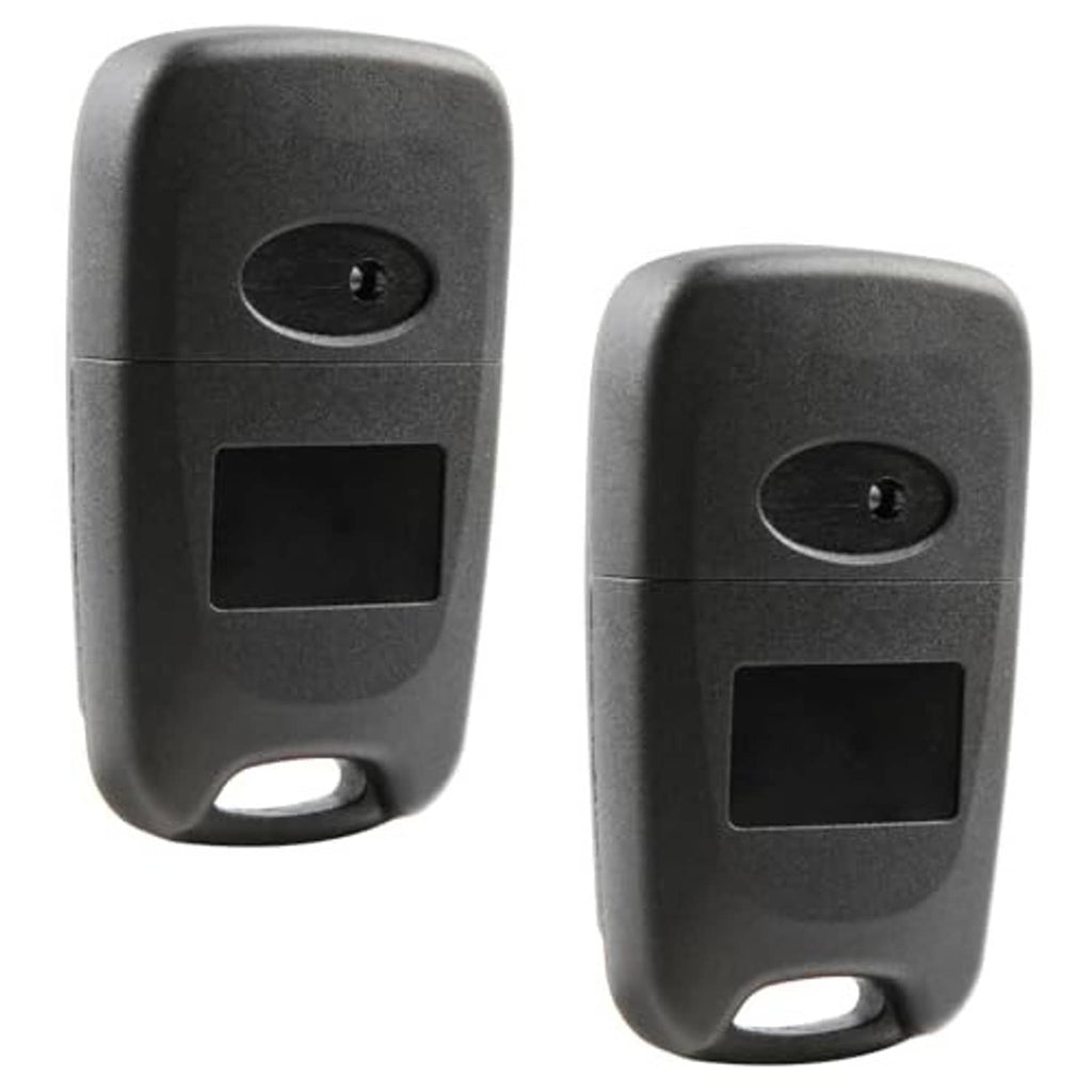 Two black key fob flip cases, front and back views with keyring cutout