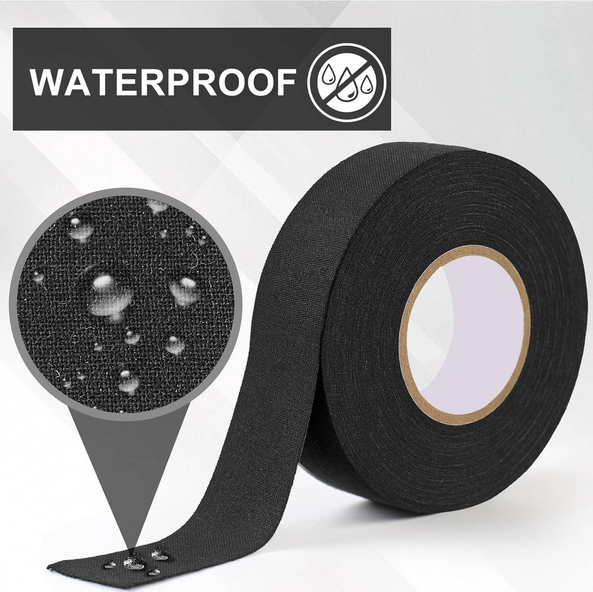 Black waterproof hockey tape roll with textured fabric and exposed inner core