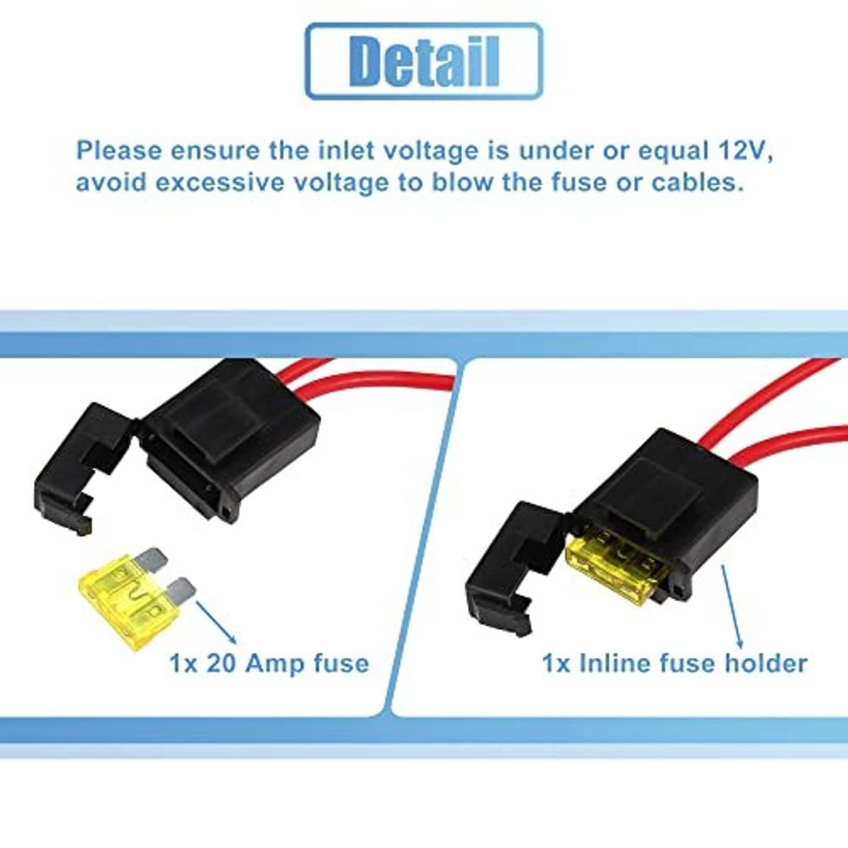 Inline fuse holder with 20A blade fuse for 12V fan relay wiring