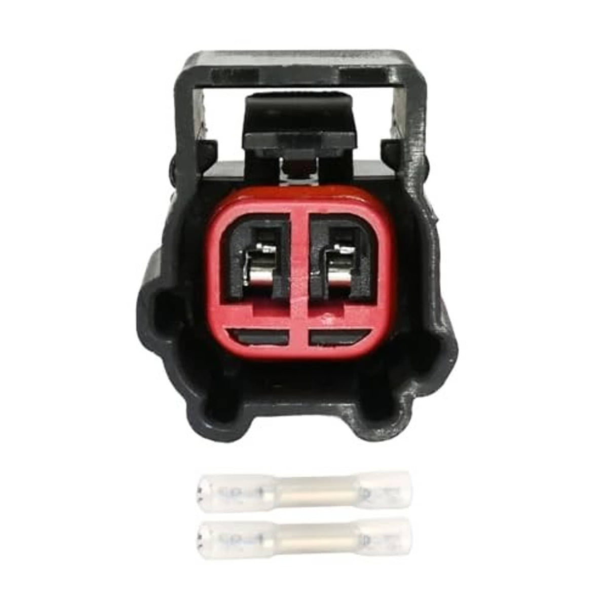 Electronic throttle body connector with dual-slot plug and two white wire terminals