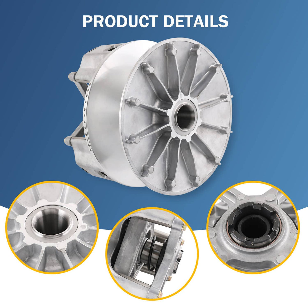 Primary drive clutch sheave with vented metal housing close-up