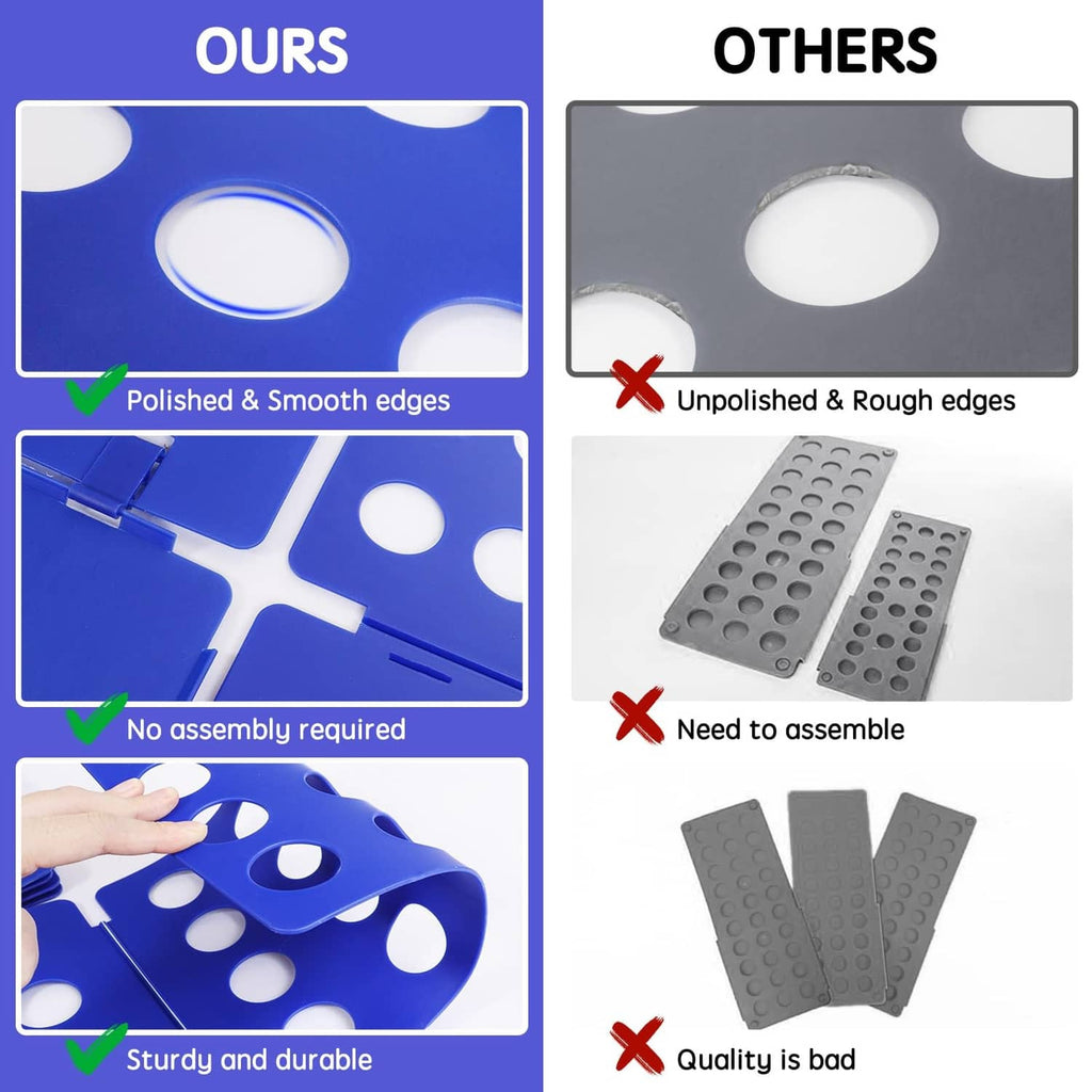 Blue clothes folding board with smooth polished edges and no assembly required