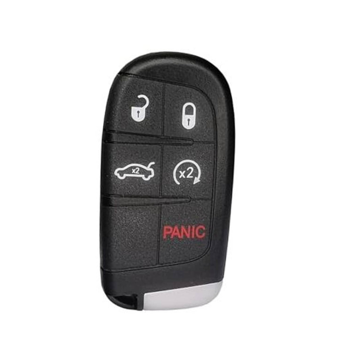 Black smart key fob with lock, unlock, x2, and red PANIC buttons