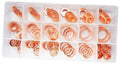 Copper crush washer set in clear plastic organizer tray, assorted oil drain plug gaskets