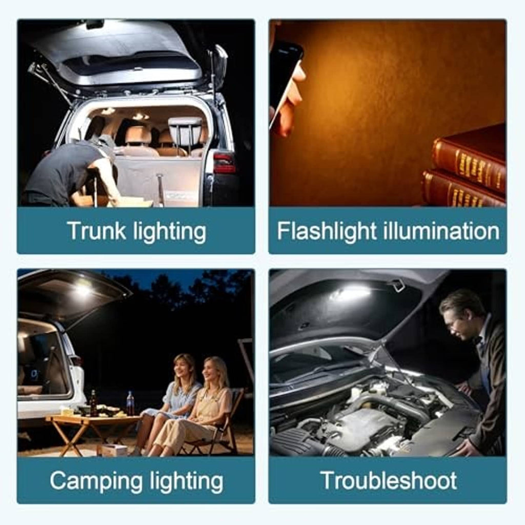 LED trunk lighting panel creating bright light in car cargo area