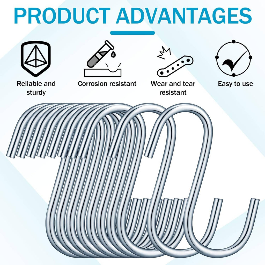 Bulk pile of light blue spring steel S hooks with elastic cord ties
