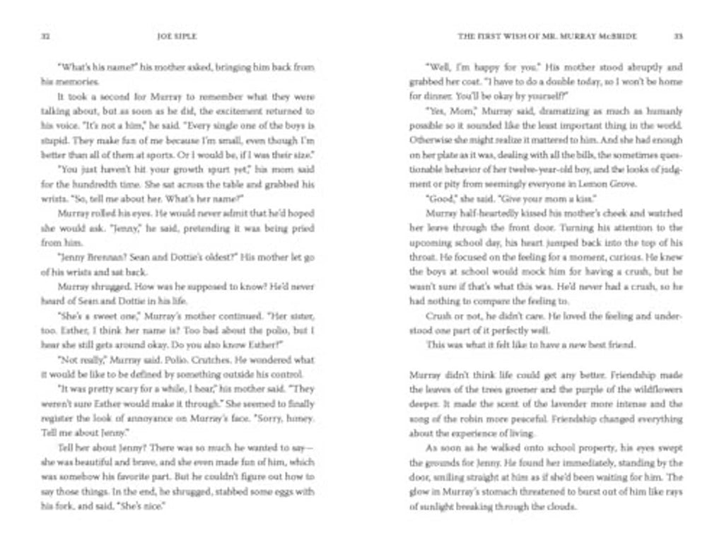 Printed novel pages with dialogue-style paragraphs and page headers in the margins.