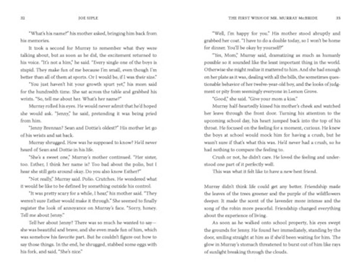 Printed novel pages with dialogue-style paragraphs and page headers in the margins.