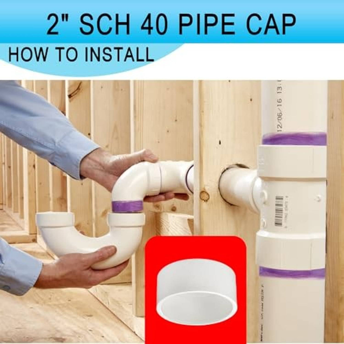 White 2 in PVC pipe cap fitting installed on pipe end with smooth rounded cover