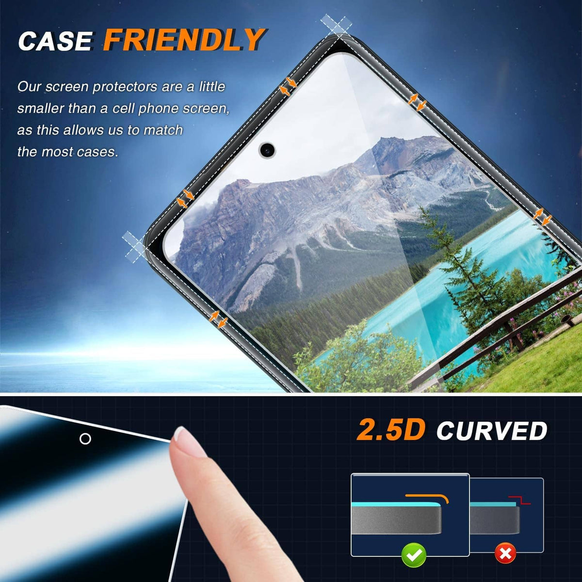 2.5D curved tempered glass privacy screen protector, case-friendly edge