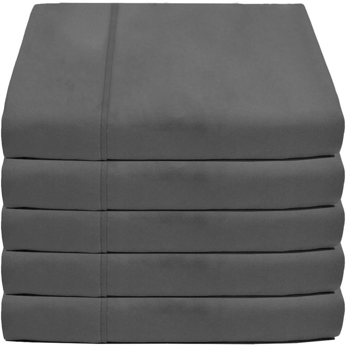 Grey flat sheet set stack with neatly folded edges, Twin XL size