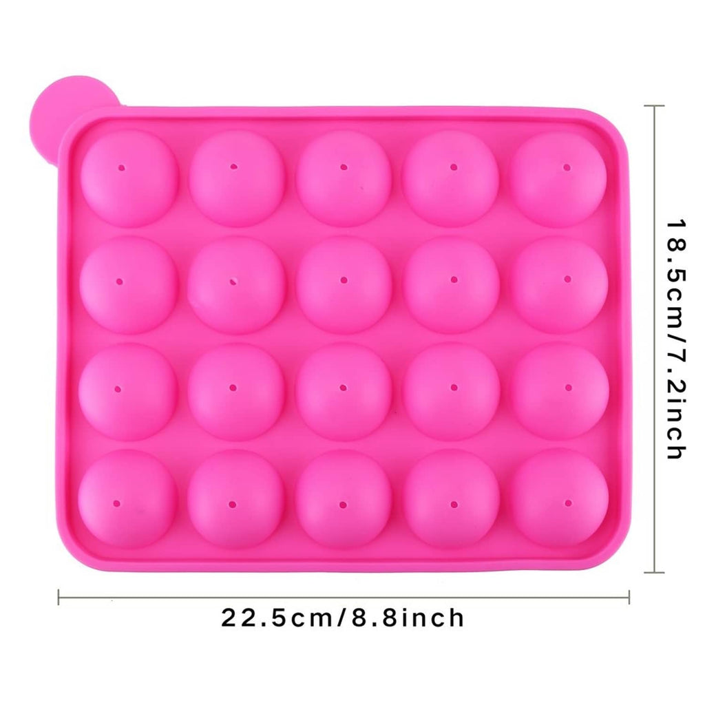 Pink silicone cake pop mold with 20 cavities, approx 22.5×18.5 cm