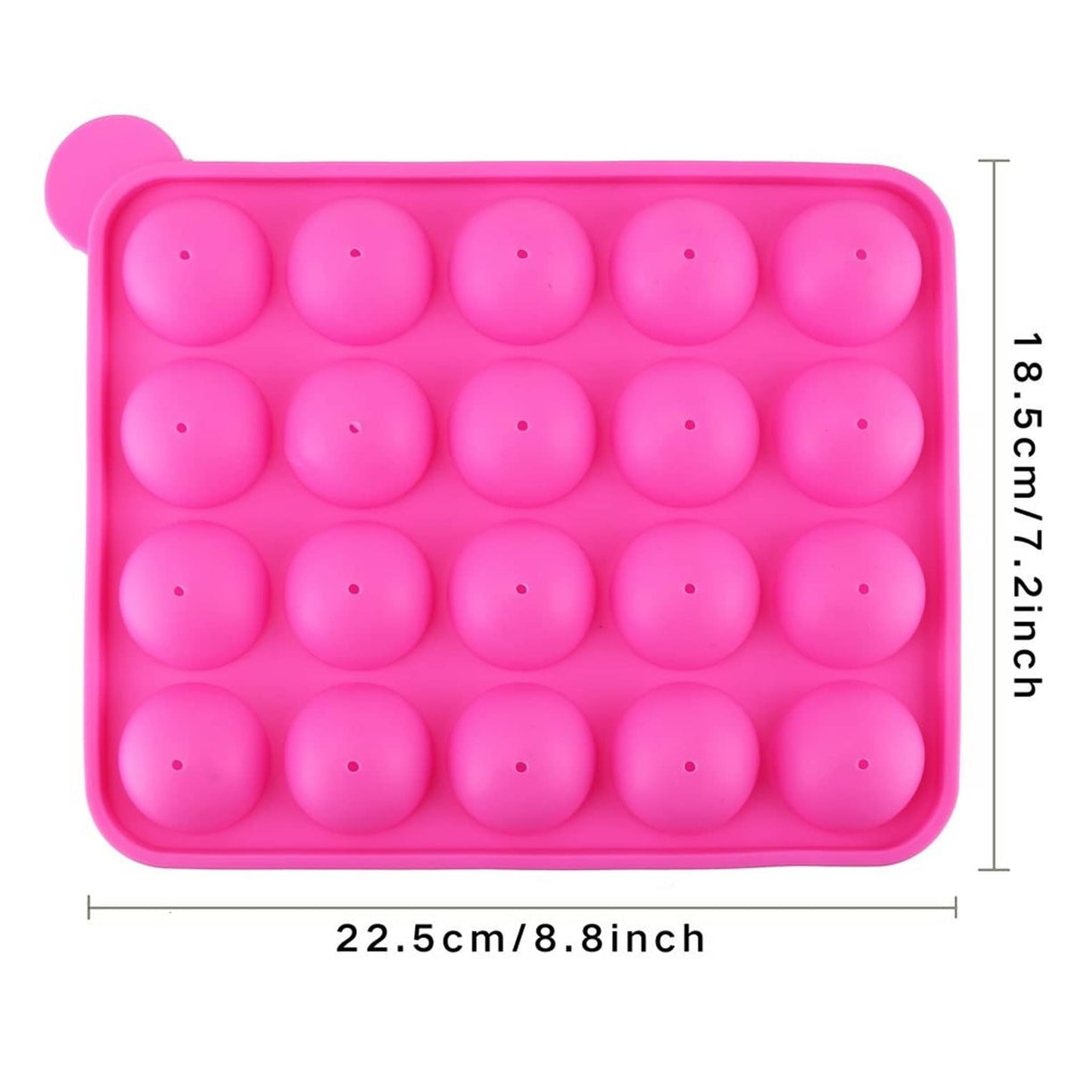 Pink silicone cake pop mold with 20 cavities, approx 22.5×18.5 cm
