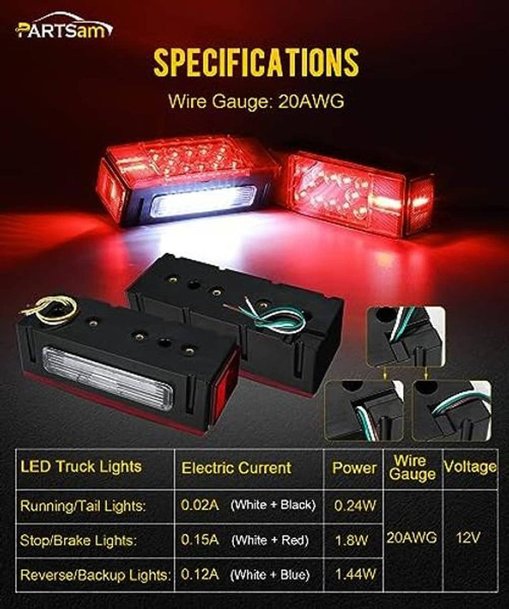 Red and clear LED trailer light kit with wiring connectors and lit lamps