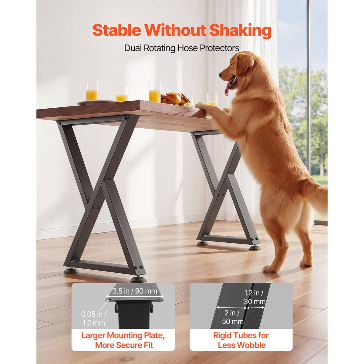 Black X-frame steel table legs with sturdy cross brace and rubber foot pads