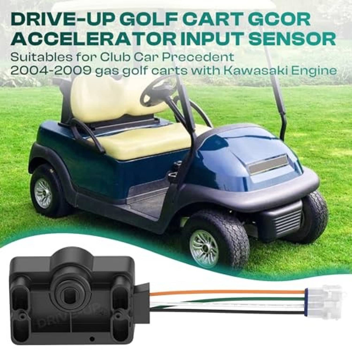 Black accelerator input sensor module with wire harness near a golf cart
