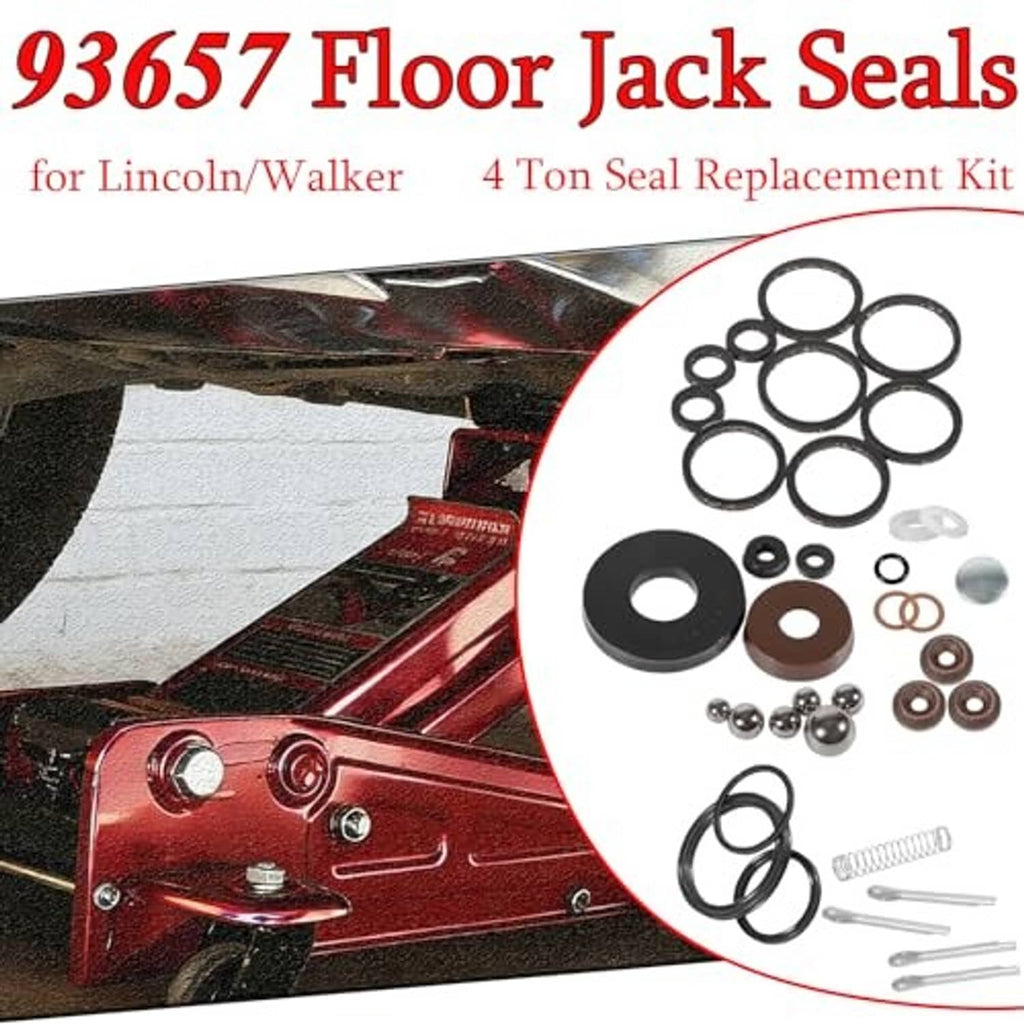 Floor jack seal replacement kit with assorted O-rings, washers, and small hardware