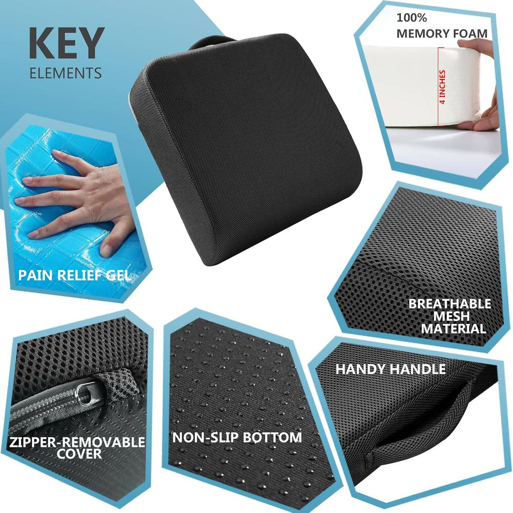 Black seat cushion with textured mesh-style cover and visible non-slip base pattern.