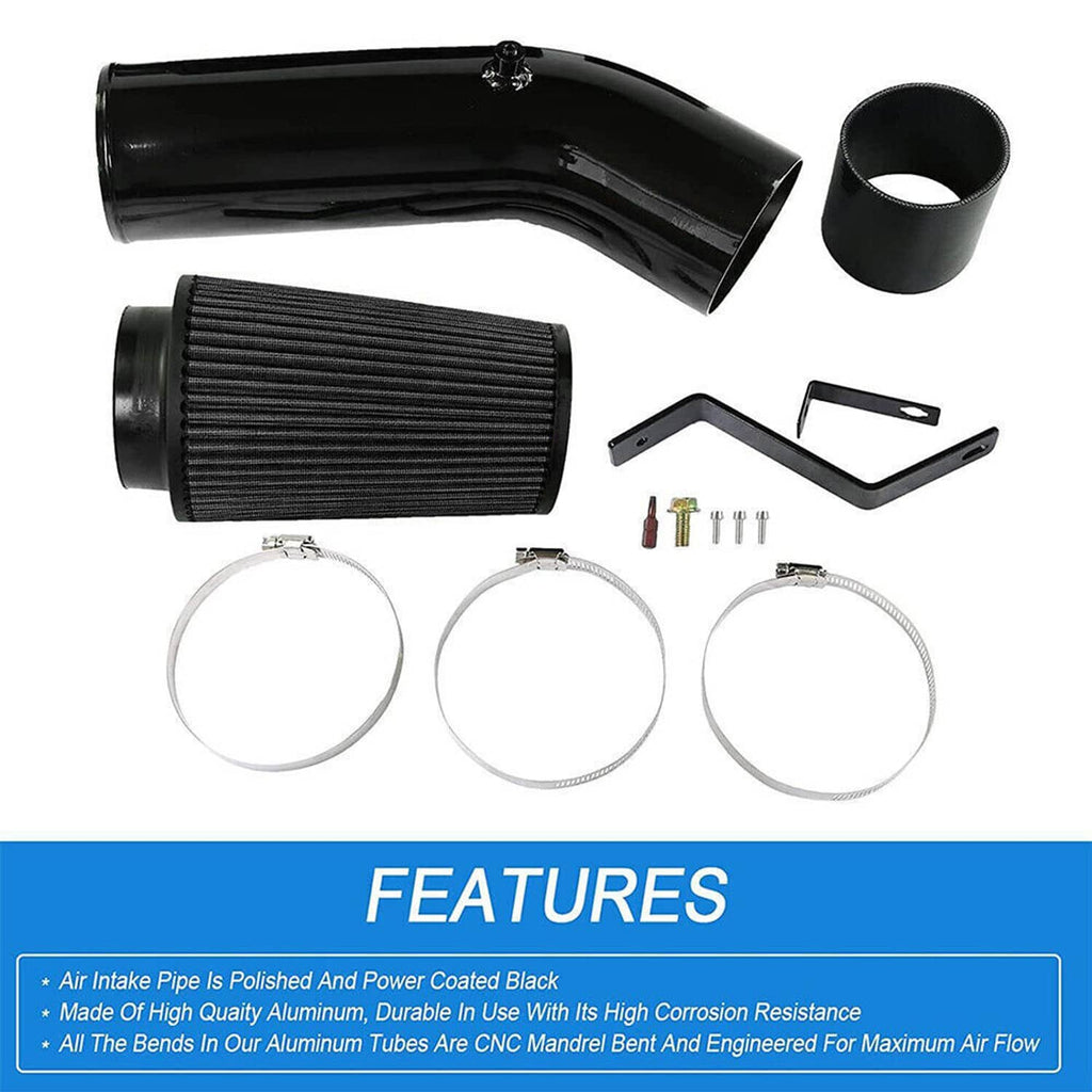 Cold air intake tube and cone air filter kit with clamps and hoses