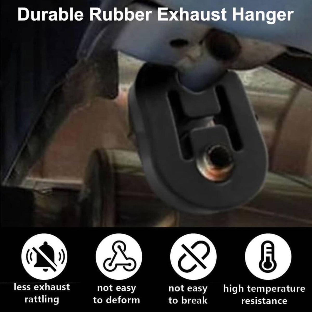 Durable rubber exhaust hanger isolator with mounting bolt and steel clamp