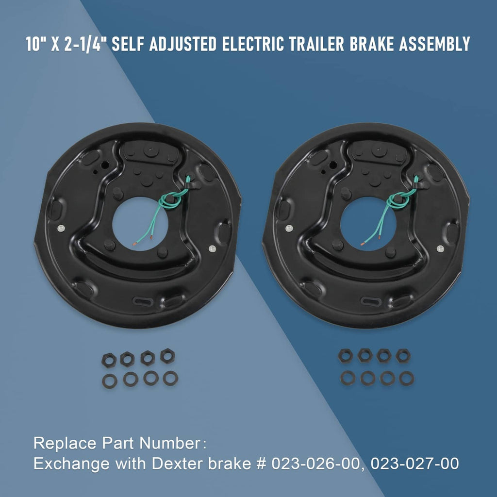 Electric trailer brake assembly with black backing plates, springs and wiring, plus bolt hardware