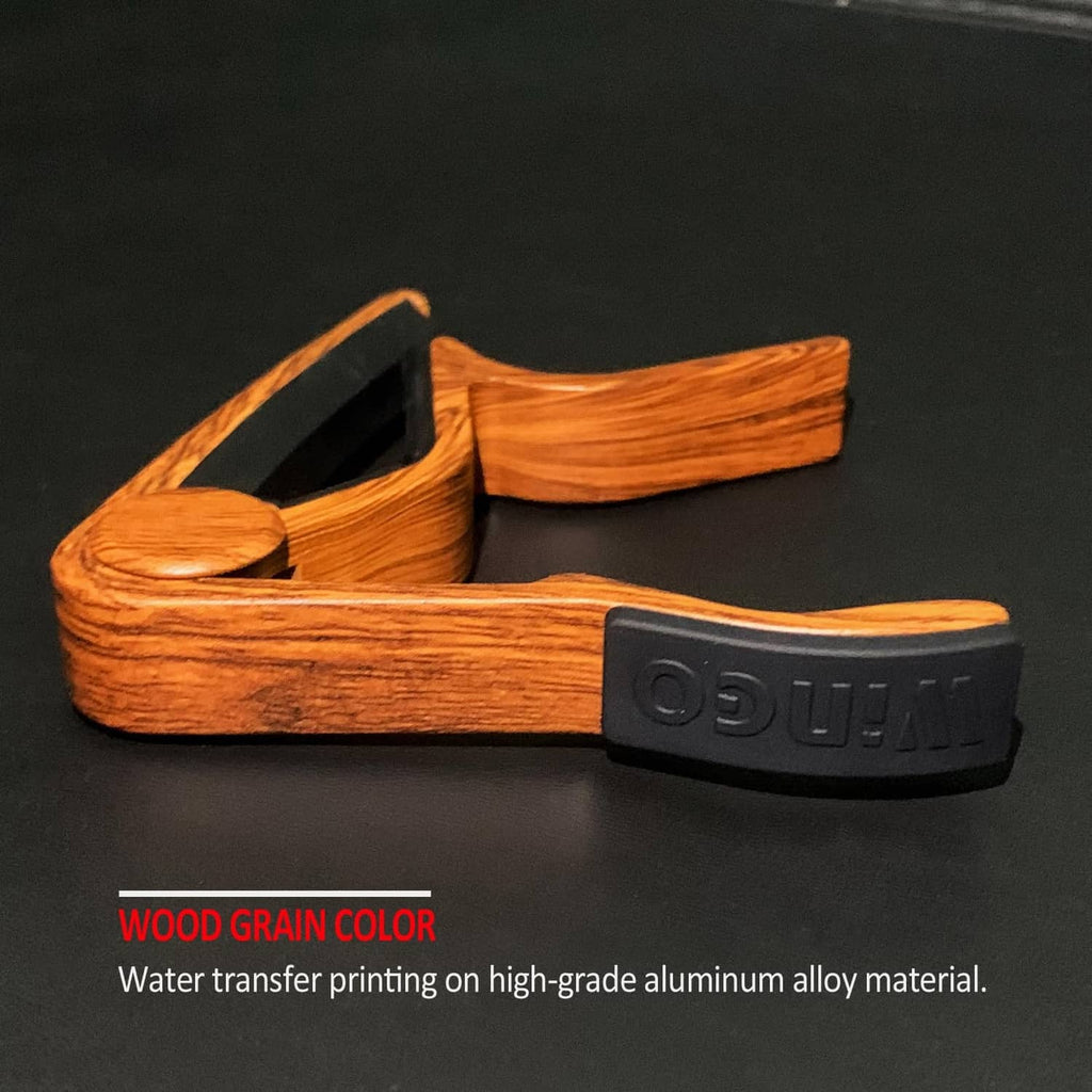 Rosewood woodgrain guitar capo with black spring clamp