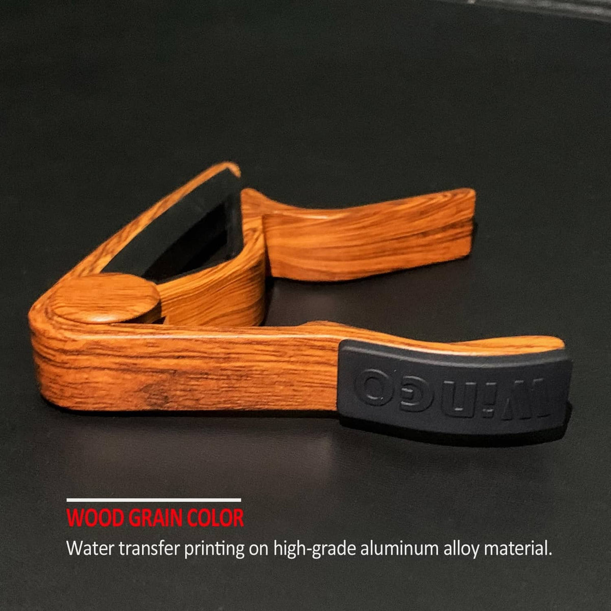 Rosewood woodgrain guitar capo with black spring clamp