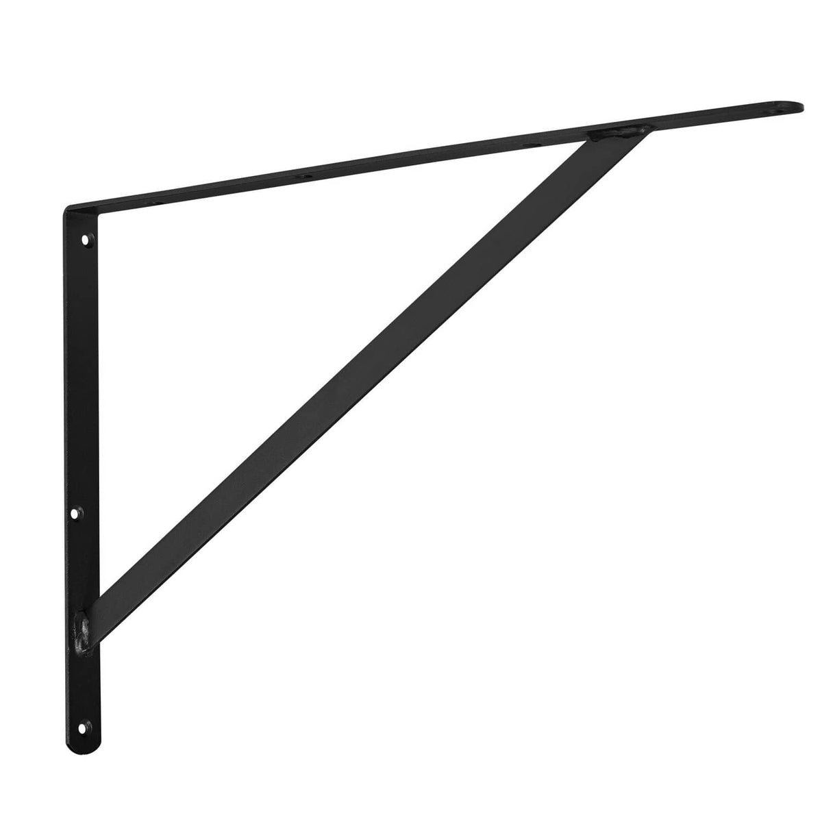 Single black steel triangular shelf bracket with mounting holes and angled support beam