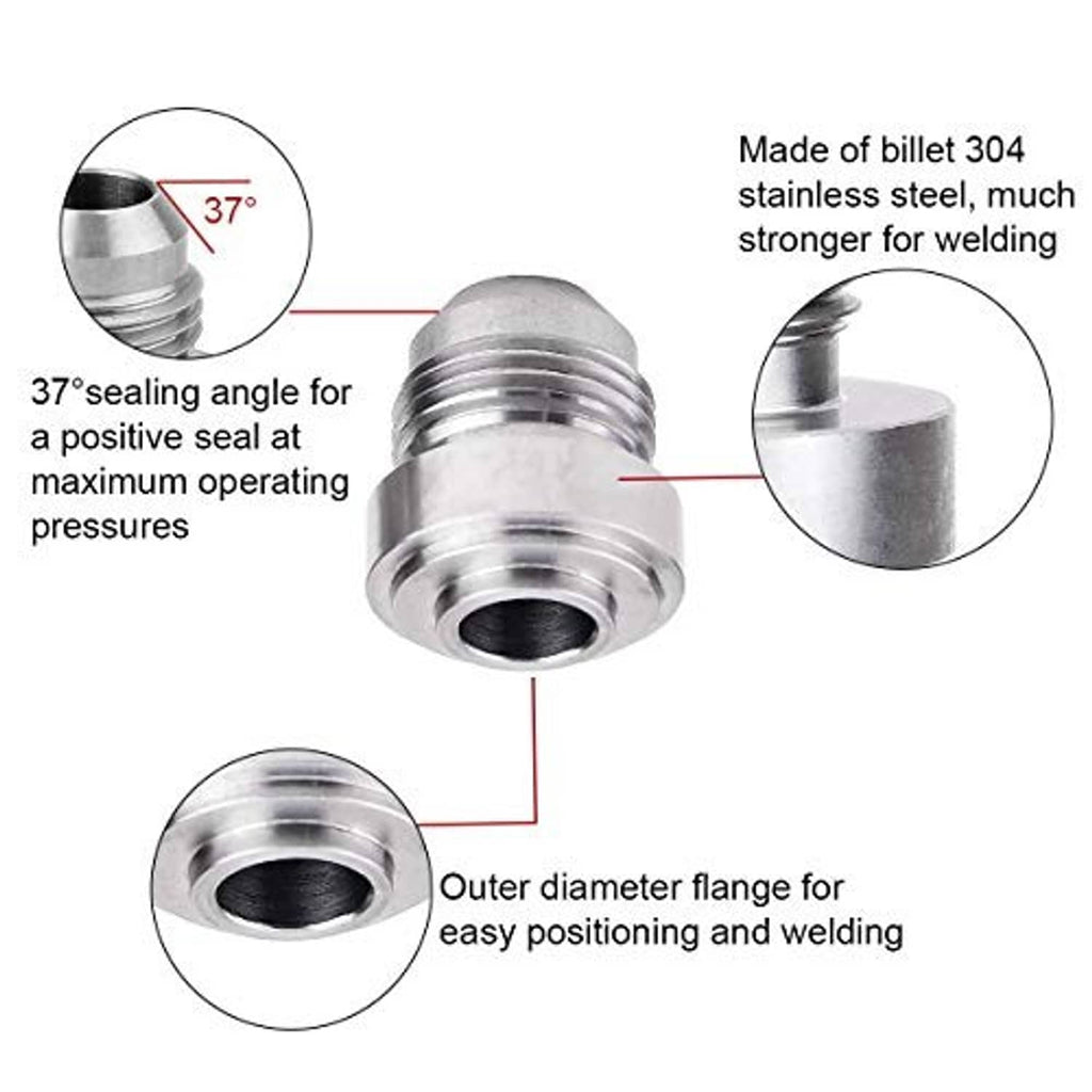 Male weld-on bung fitting showing male threads and 37° sealing angle