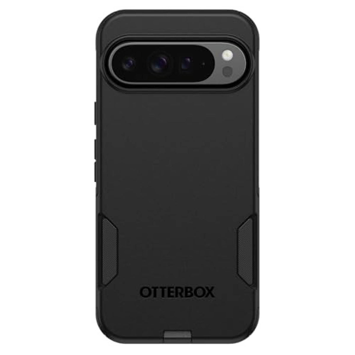 Black OtterBox phone case with textured side grips and raised camera opening