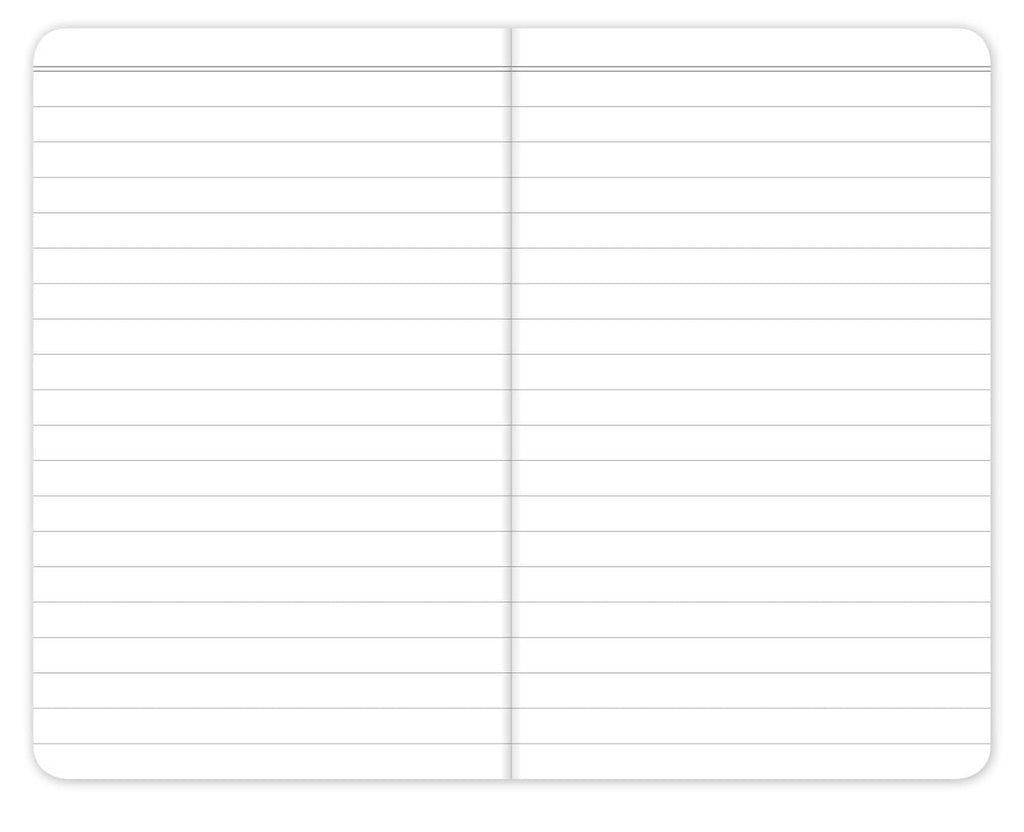Open pocket Field Book notebook with blank ruled pages, two-page spread