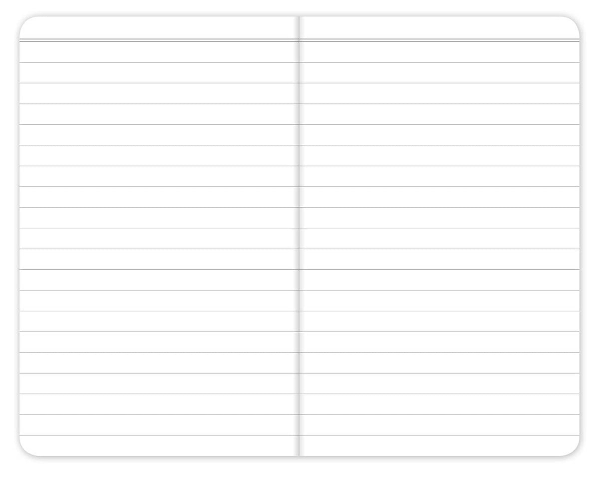 Open pocket Field Book notebook with blank ruled pages, two-page spread