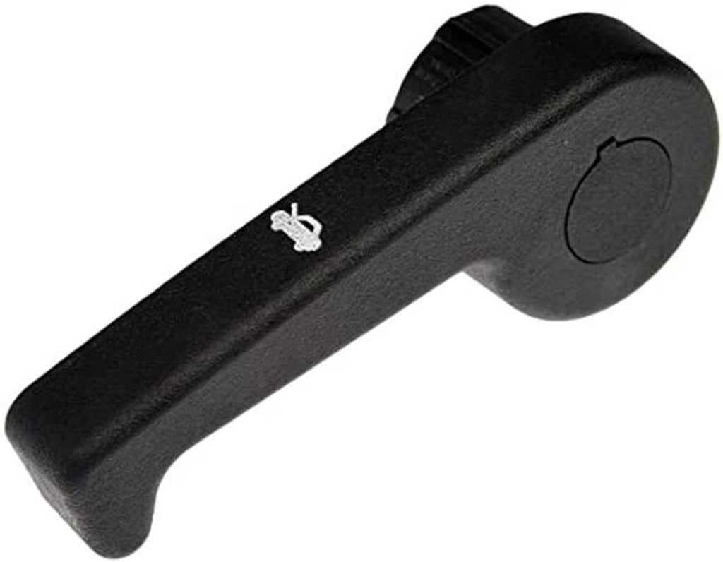 Black hood release pull handle with oval end cap and white hood latch icon
