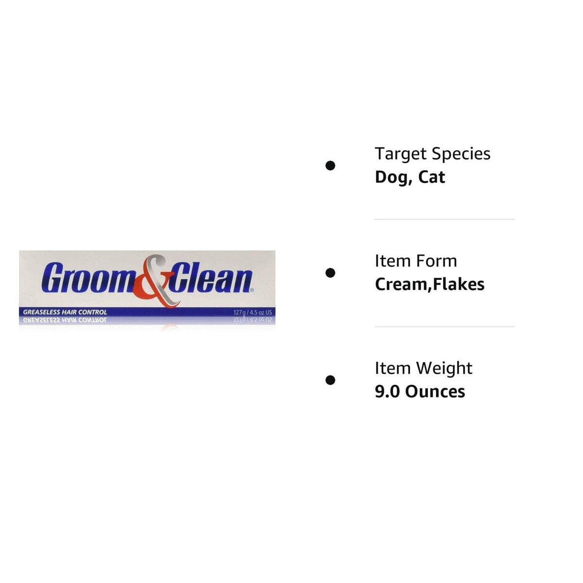 Groom&Clean Greaseless Hair Control box with cream flake and 9 oz info