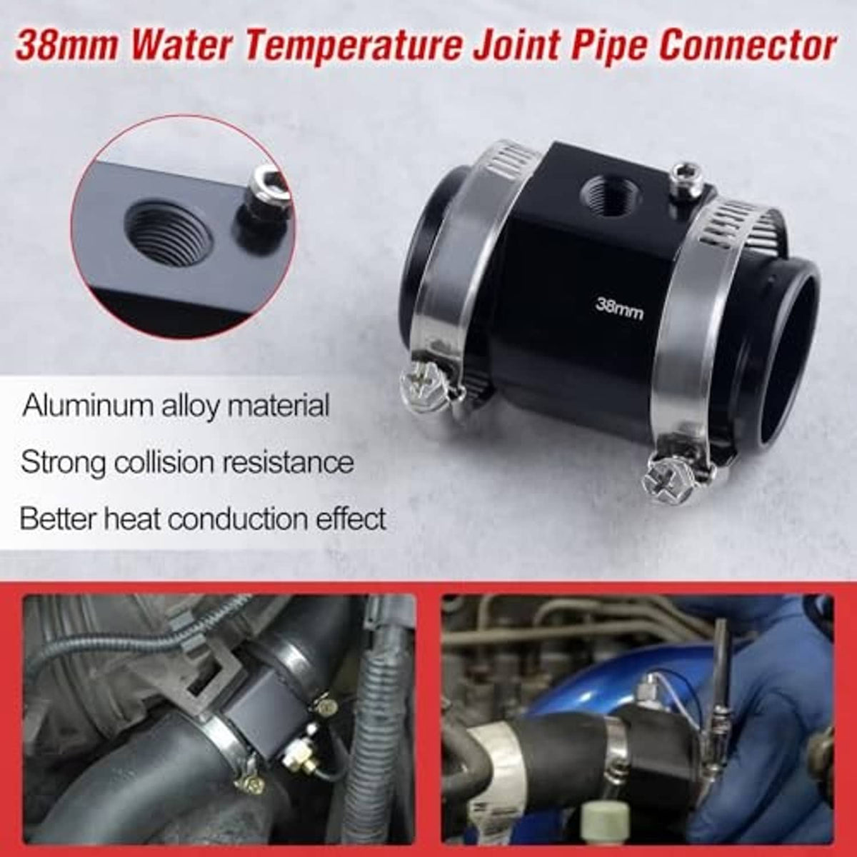 38mm aluminum water temperature joint pipe connector with threaded sensor opening