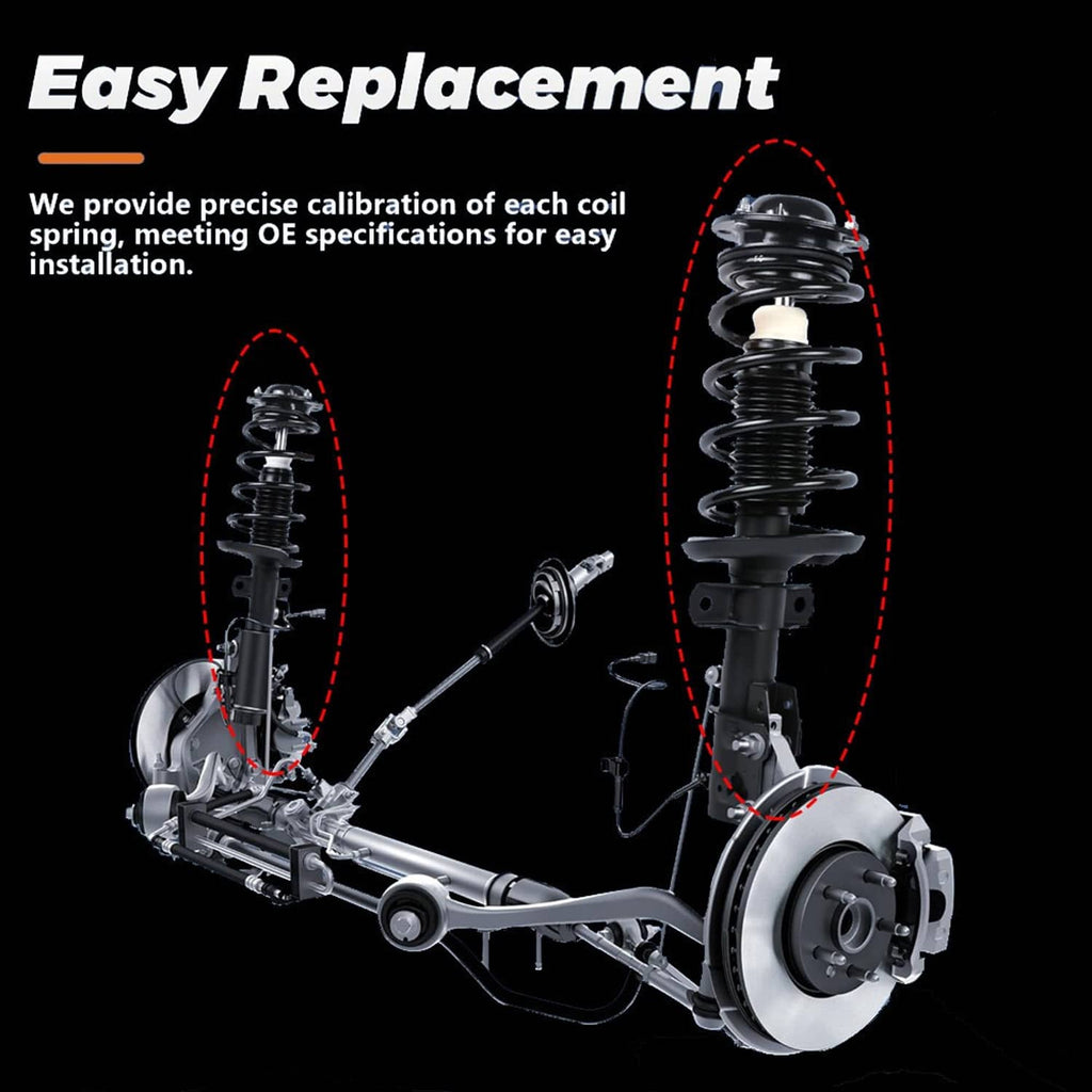Easy replacement strut assembly with black coil spring and brake rotor hub