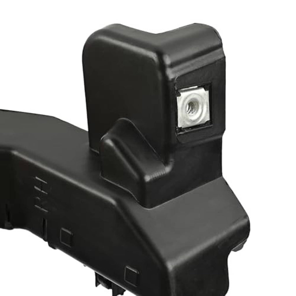 Close-up of black bumper guide bracket with rectangular metal mounting opening