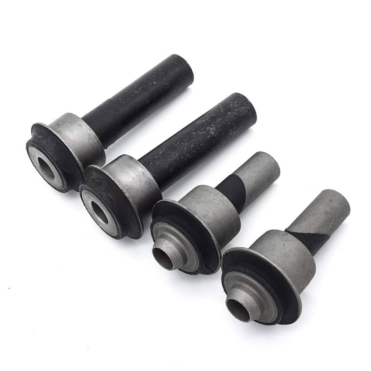 Set of front subframe crossmember bushings with black rubber and silver metal sleeves