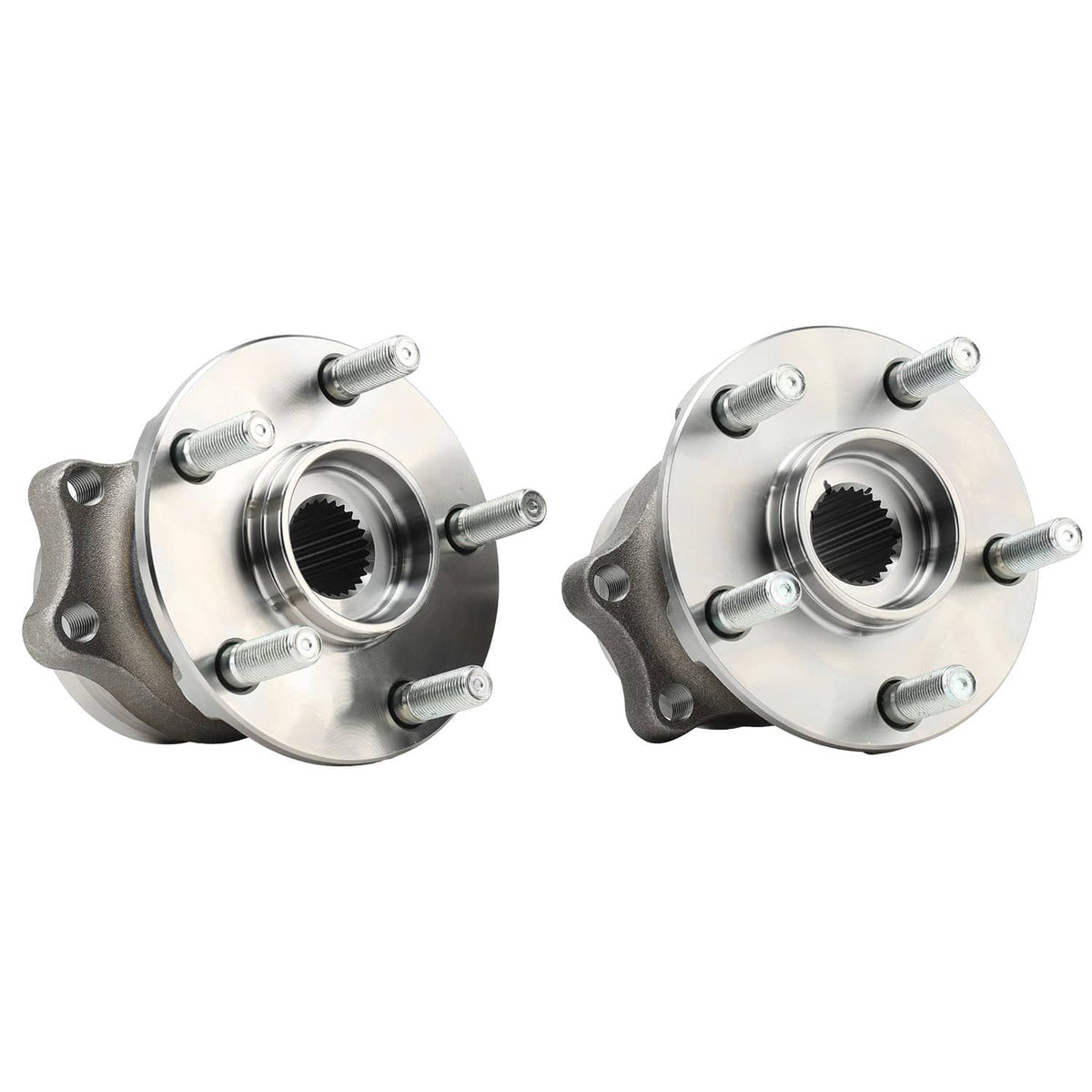 Pair of rear wheel hub bearings with splined center bore and four fastening studs