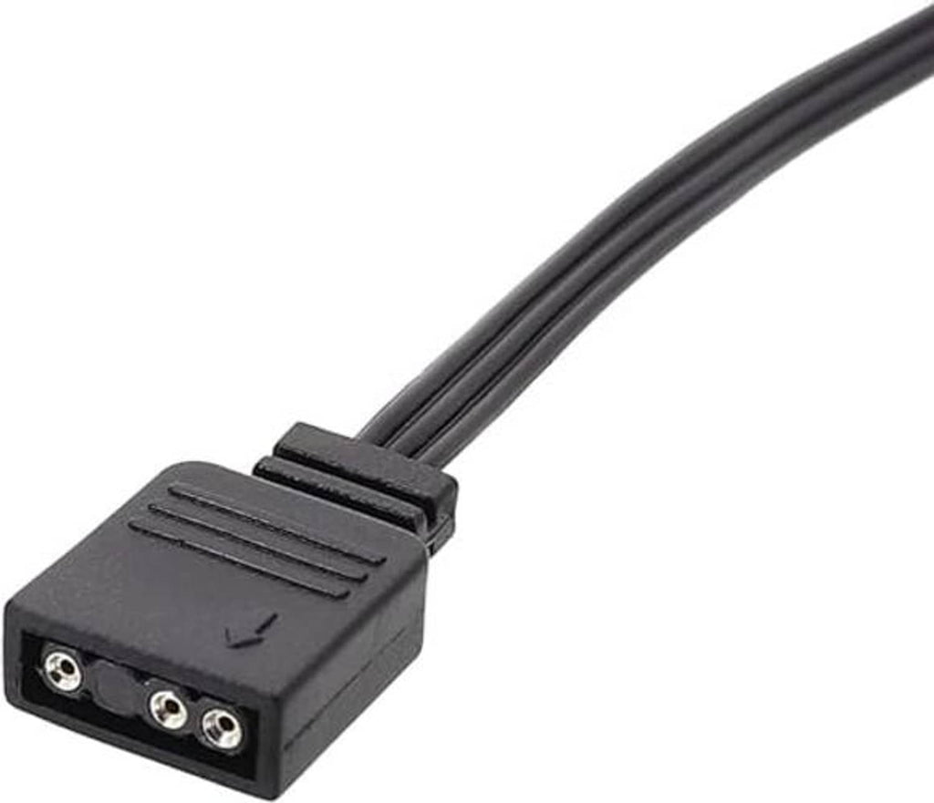 Black ARGB adapter end with three-pin output ports and attached cable